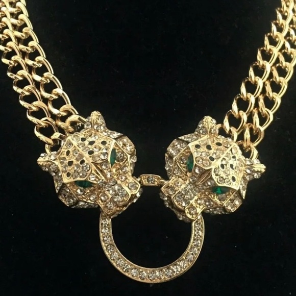 Leopard Necklace Stunning Crystal Door-knocker Dual Strand NY Style Adjustable - Picture 9 of 16